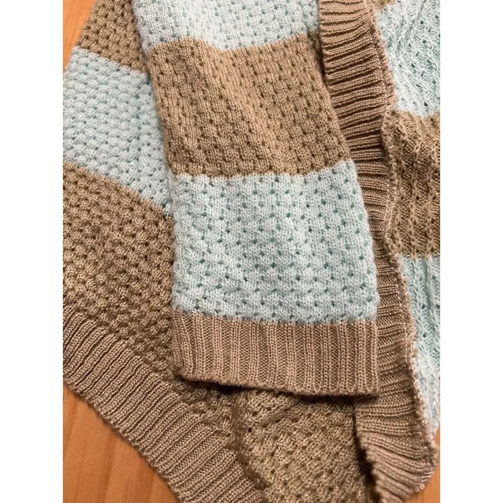 Demanding By Say What Blue And‎ Tan Stripe Cardigan Knit Sweater Medium - Picture 3 of 3